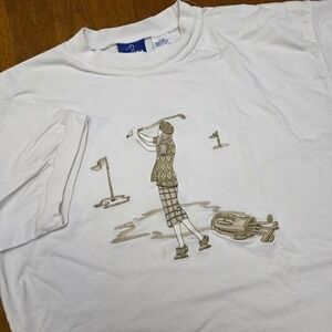 Vintage‎ Golf T-Shirt Embroidered Golfer Sportswear White  EP Pro Large FLAW